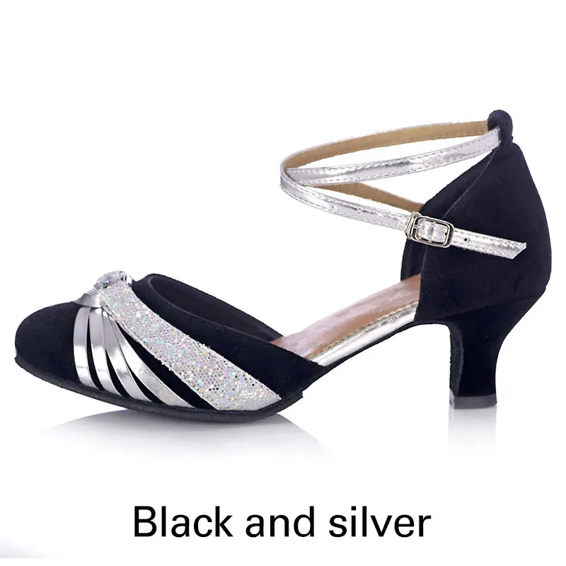 Black silver 5cm Новинка; обувь для латинских танцев; женская обувь для танго, сальсы; Современная танцевальная обувь для женщин; обувь для танцев на мягкой подошве на высоком каблуке 5 см - Цвет: Black silver 5cm