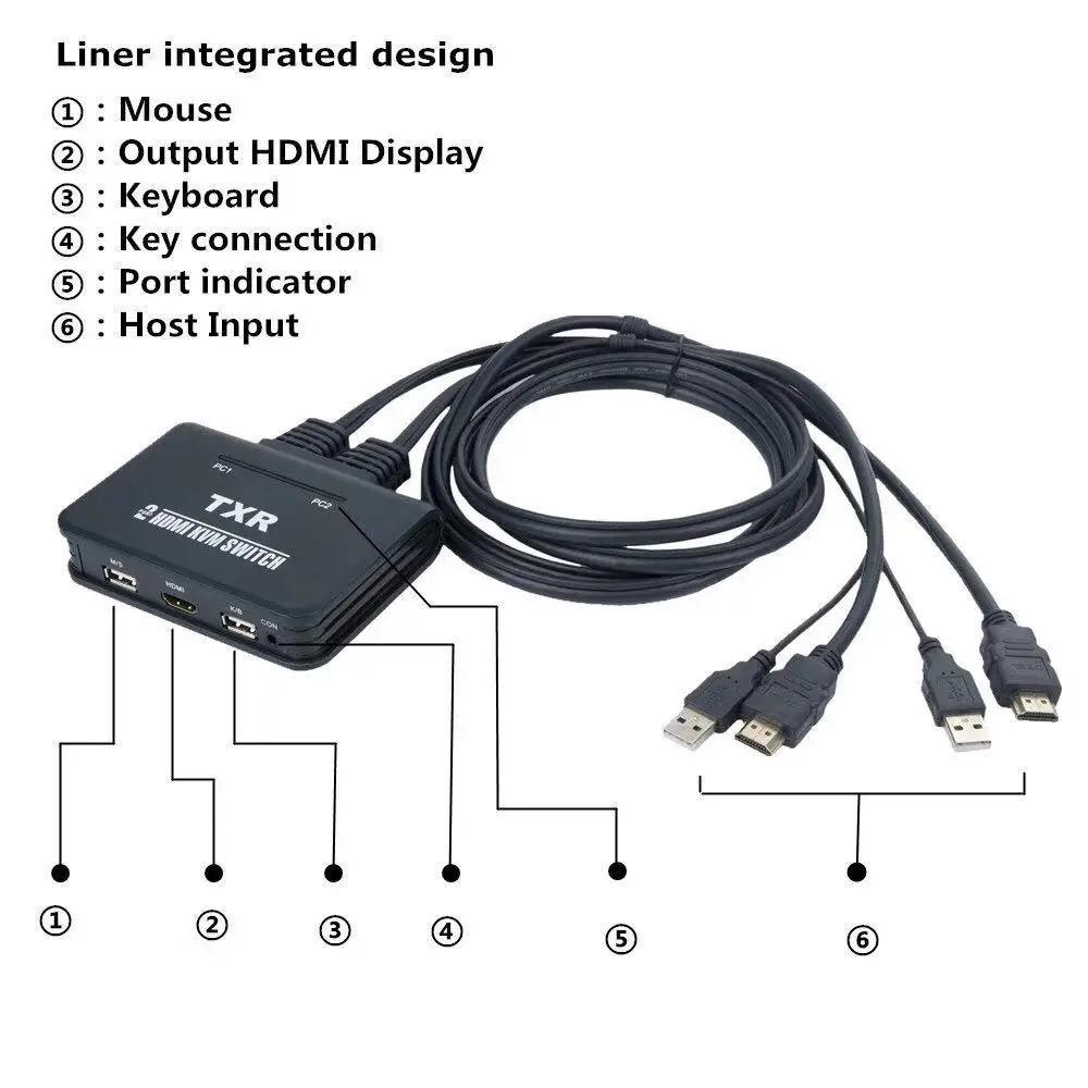 Ingelon HDMI KVM переключатель коммутатор с кабелем 2 порта USB для монитора клавиатура мышь настольный контроллер для ноутбука ТВ проектор