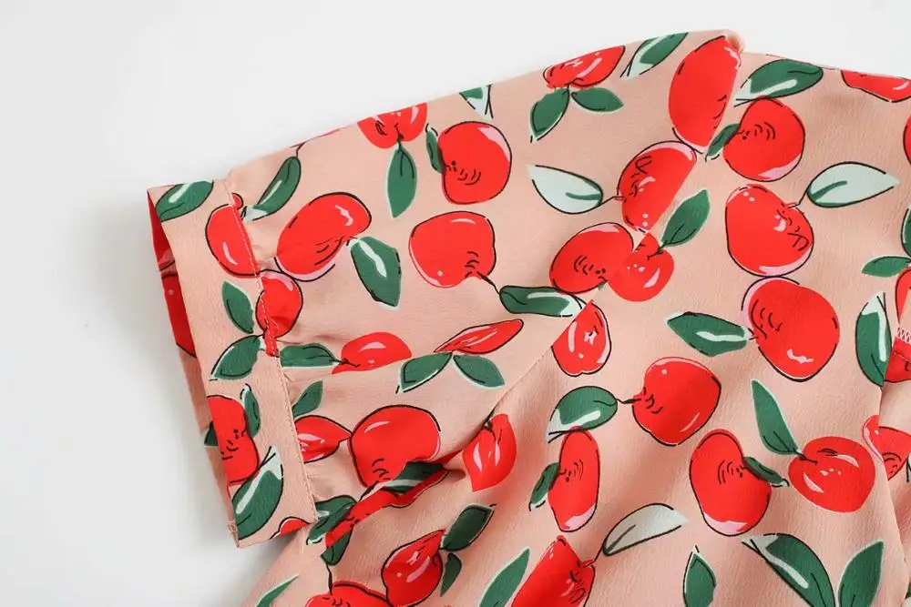Bazaleas Франция кремовая вишня принт blusas винтажная женская блузка тонкие центральные значки blusa feminina Модные Топы Прямая