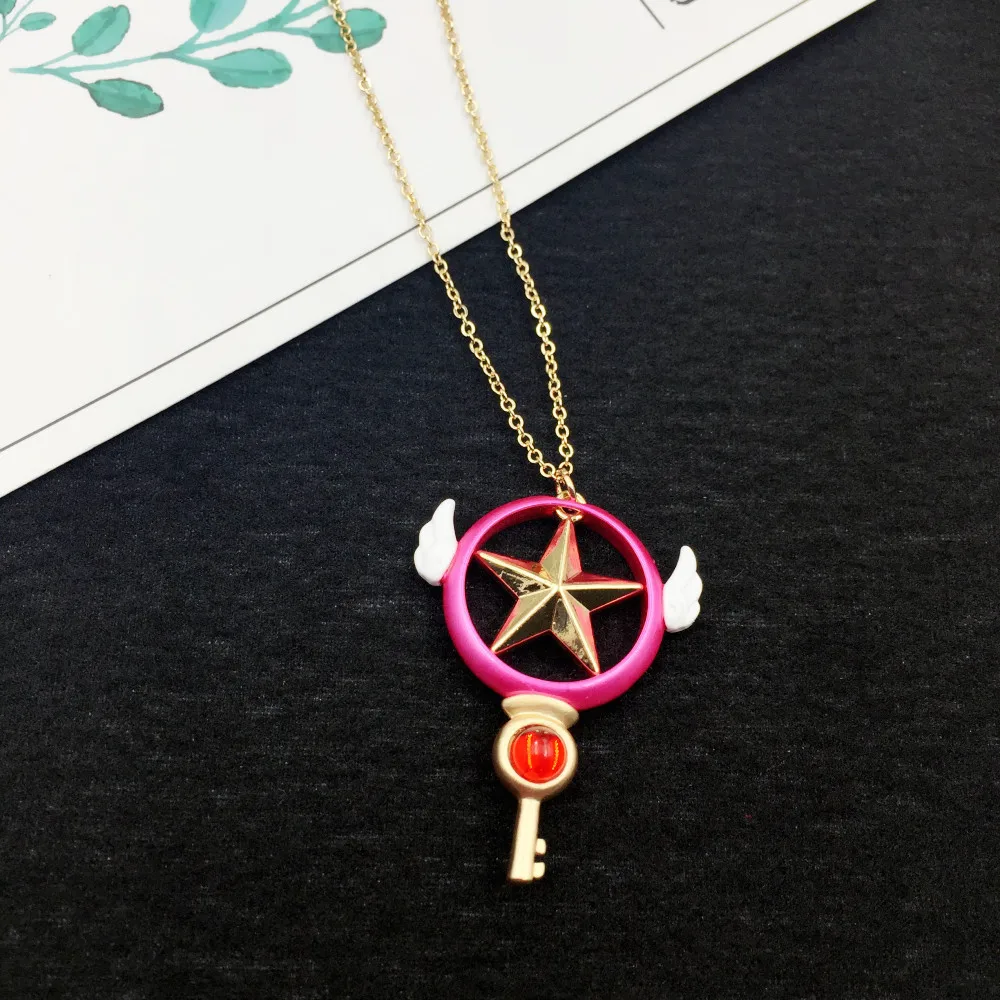 Карта аниме Captor Sakura Серебристые ожерелья пятиугольная палочка металлический кристалл Косплей детали костюма кулон ожерелье