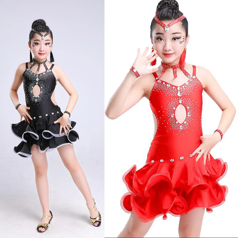 Детский костюм для латиноамериканских танцев белое платье с блестками бальных и