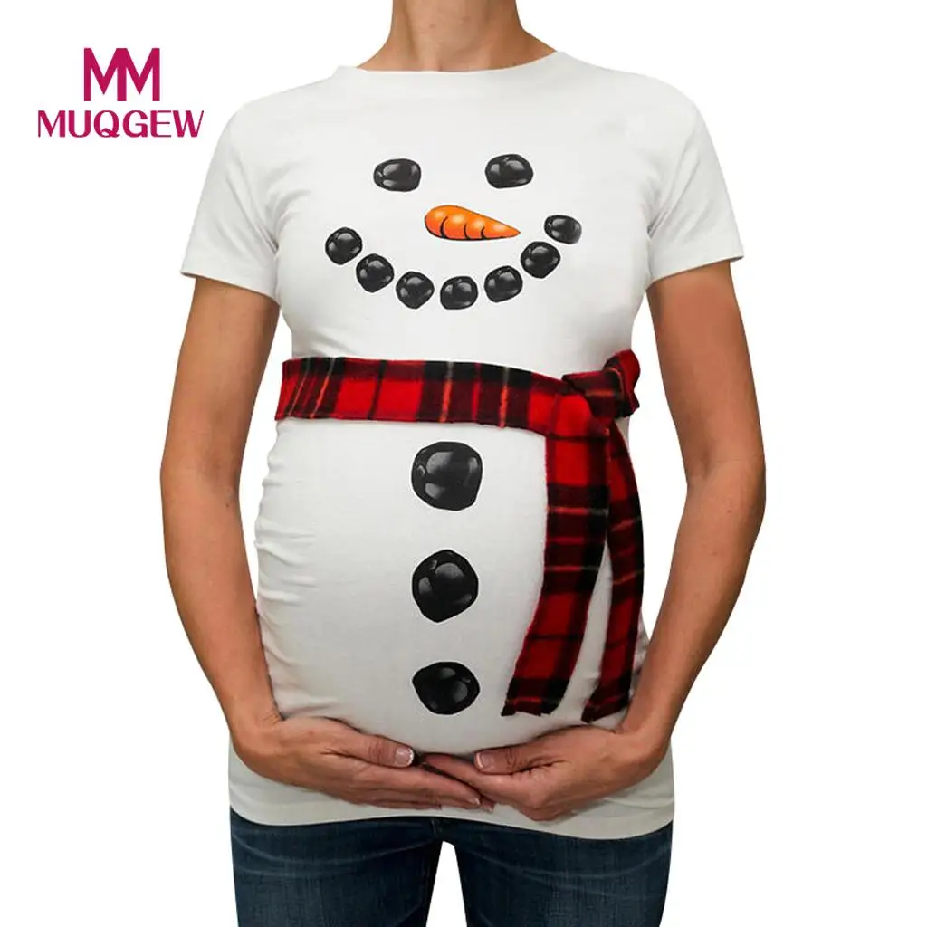 Женская рождественская футболка с рисунком снеговика для беременных Футболка