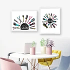 Картина на холсте с изображением аксессуаров и оборудования для стрижки волос, парикмахерских