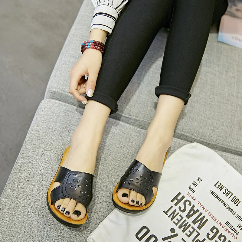 RUSHIMAN/летние женские шлепанцы для пляжа кожаные повседневные сандалии