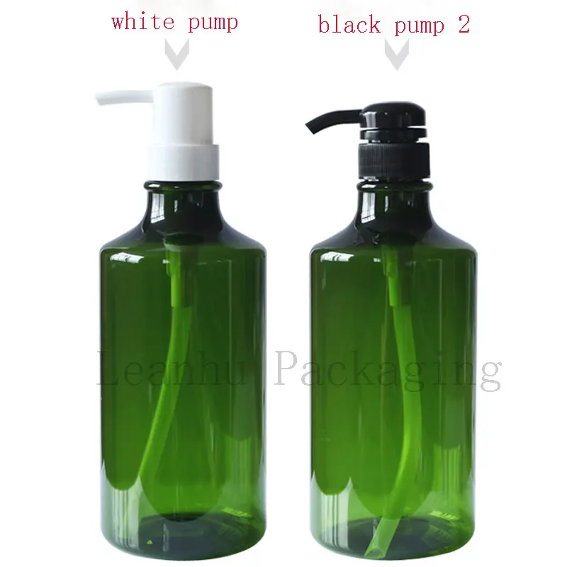 Зеленые пластиковые бутылки для шампуня с насосом лосьона многоразовый