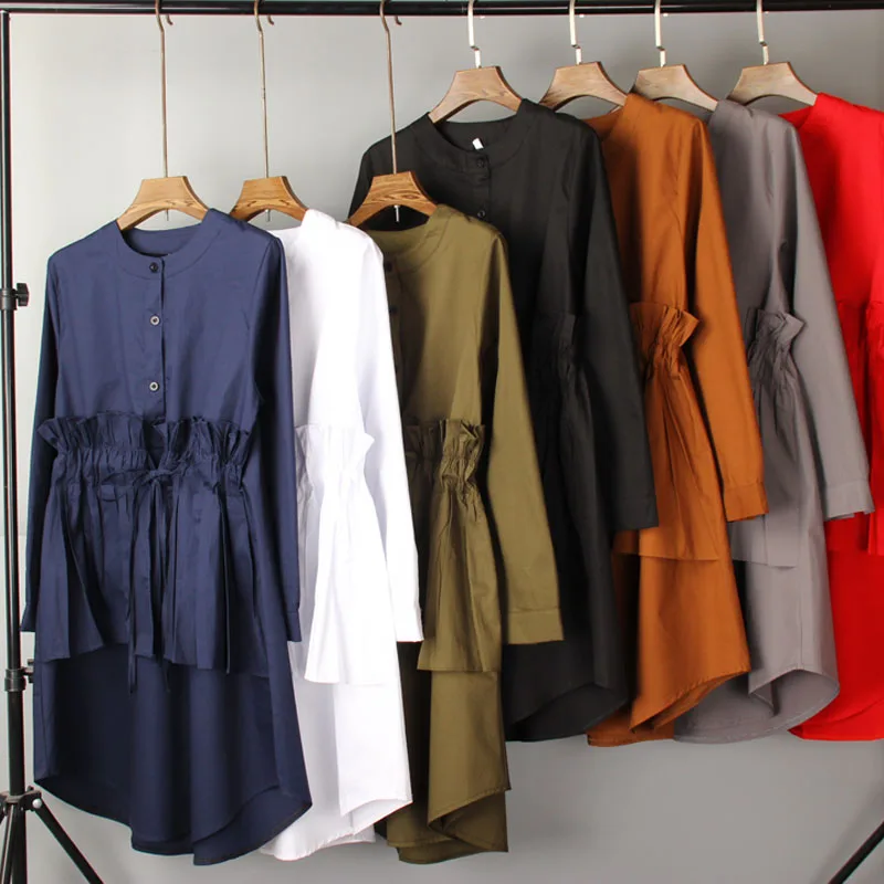 Рубашки корейские весенние новые рубашки средней длины свободные с круглым