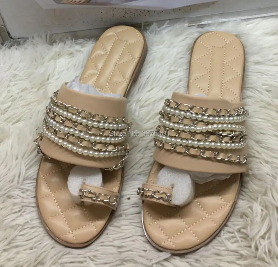 Шлепанцы женские с металлической цепочкой открытый носок Ромб кожа без застежки