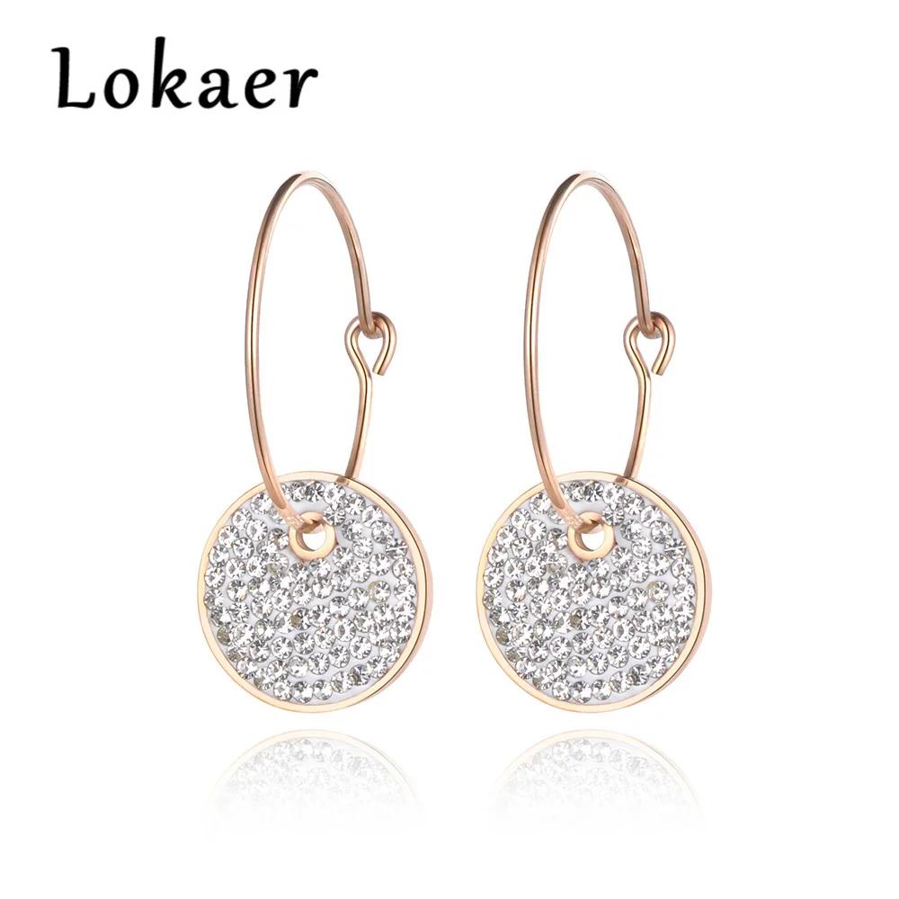 Lokaer серьги-кольца из нержавеющей стали белые и черные круглые глиняные кристаллы цвета розового золота вечерние ювелирные изделия свадебный подарок E18459