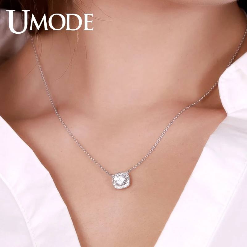 UMODE трендовые 925 пробы серебряные ожерелья с подвесками для женщин Мода 925 серебряные ювелирные изделия CZ Кристальные воротники Femme подарки ULN0348