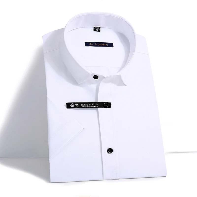 Эластичность Slim Fit мужские с коротким рукавом рубашка красный, белый цвет: черный, синий мужской торжественное платье Повседневная рубашка Классический сплошной Цвет - Цвет: D2-706
