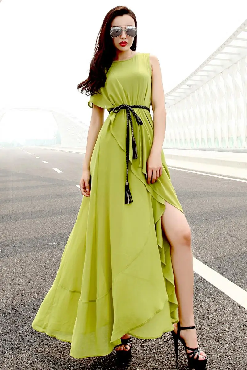 2015 summer new European and American temperament was thin sleeveless dress irregular chiffon large size women | Женская одежда