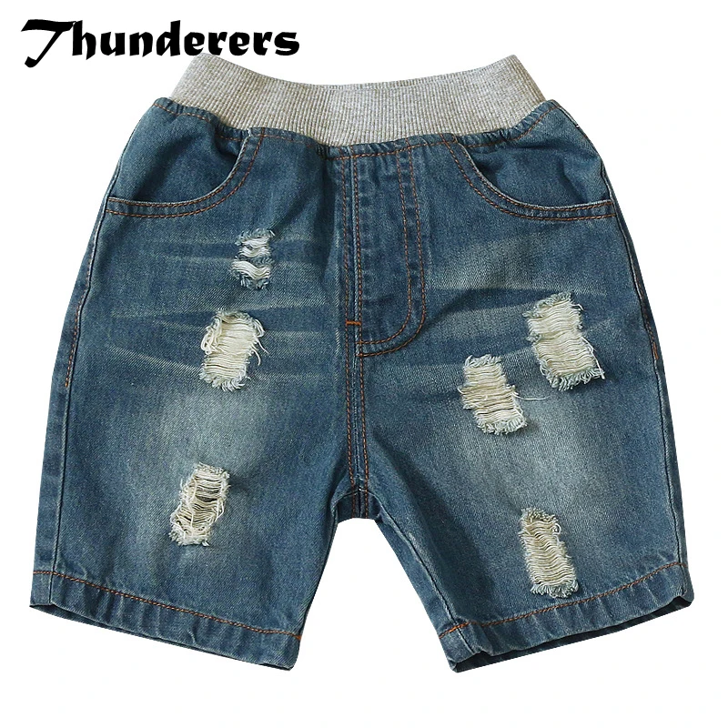 Thunderers/летние детские джинсы для девочек и мальчиков джинсовые рваные короткие