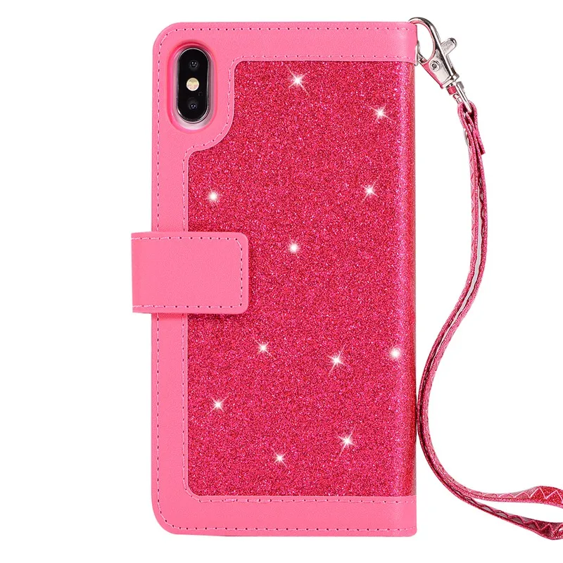Роскошный кожаный чехол для iPhone X XS Max XR 6 6s Plus, чехол с блестками на молнии, откидной Чехол-кошелек для iPhone 7 8 Plus, чехол для телефона s Coque