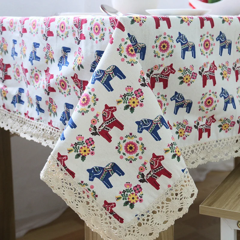 Льняная Хлопковая универсальная скатерть тканая Европейская с принтом лошадей