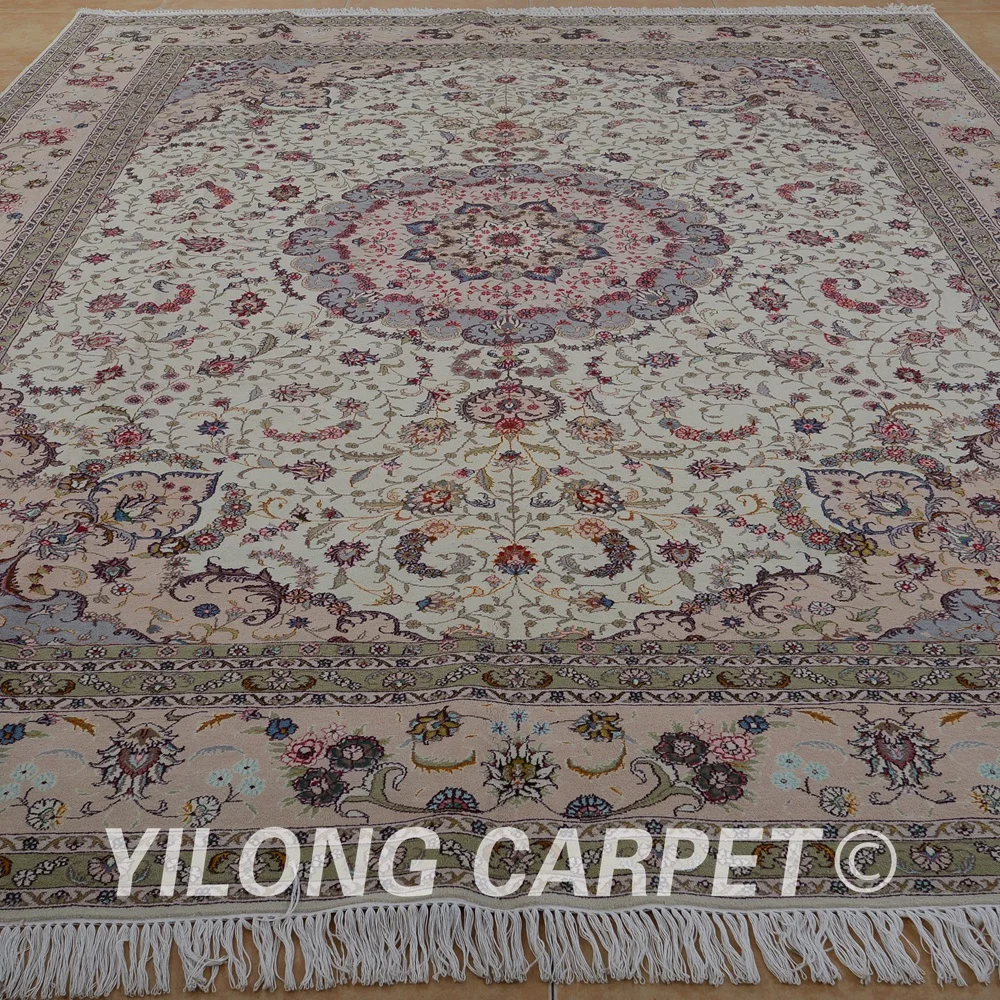 Yilong 9 'x 12' персидский шерстяной коврик Тебриз ручной работы изысканный qum