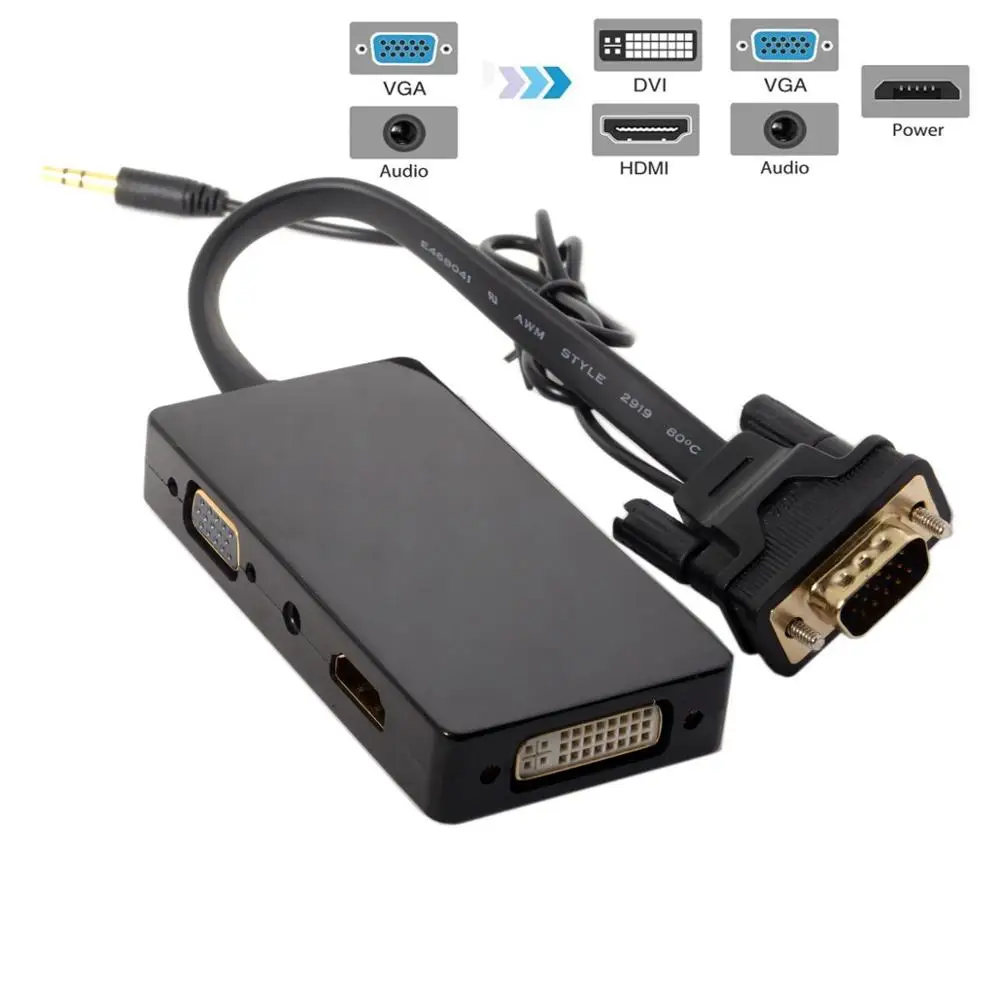 VGA вход Настольный графический ноутбук обратный HDMI DVI звуковая карта аудио 4 в 1