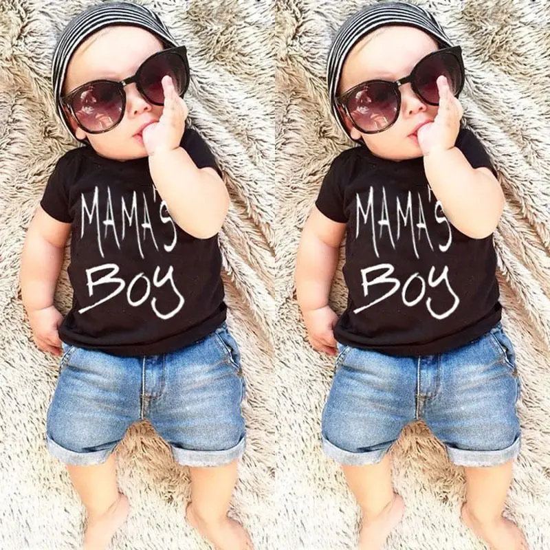 Детская одежда для маленьких мальчиков футболка джинсовые шорты комплект одежды