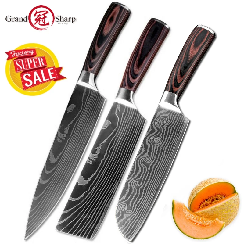 3 шт. нож шеф повара из нержавеющей стали японский дамасский лазерный узор