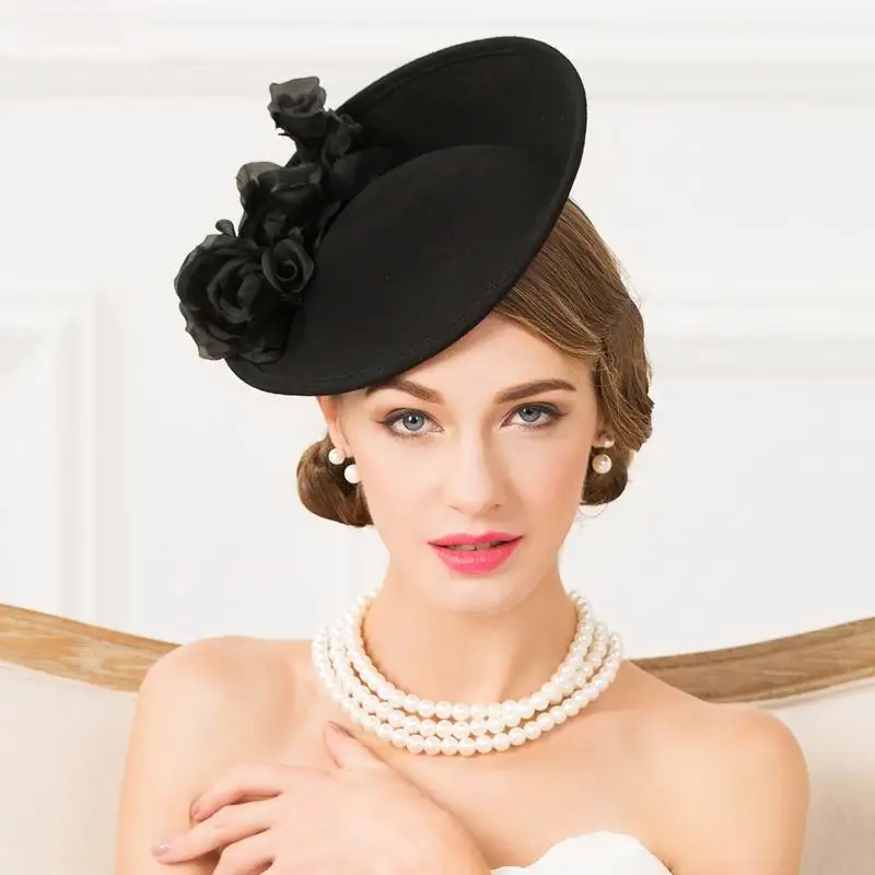 Lady Fedoras Hat взрослых британской моды шерсть шляпа девушки составляют платье шляпа Женская Праздничная обувь шляпа Для женщин церкви Кепки - Цвет: Черный