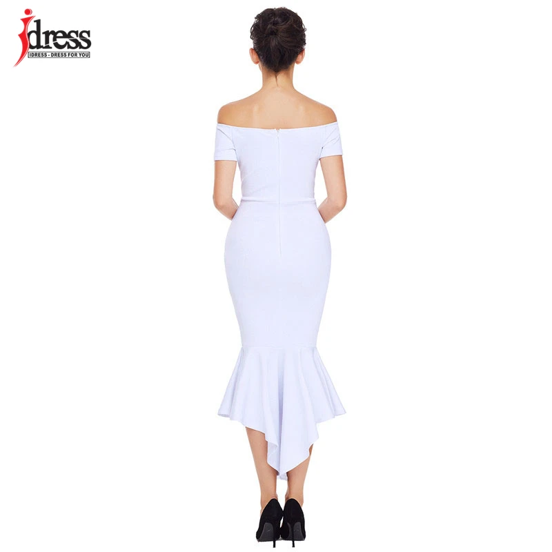 IDress Vestidos Элегантные Осенние вечерние платья-миди Vestido Largo белые вечерние платья с открытыми плечами и коротким рукавом до середины икры, платье русалки
