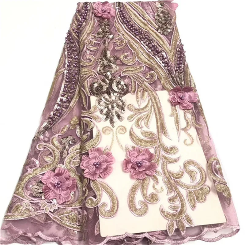 Новый дизайн французская кружевная ткань в нигерийском стиле 3d цветы вышитый