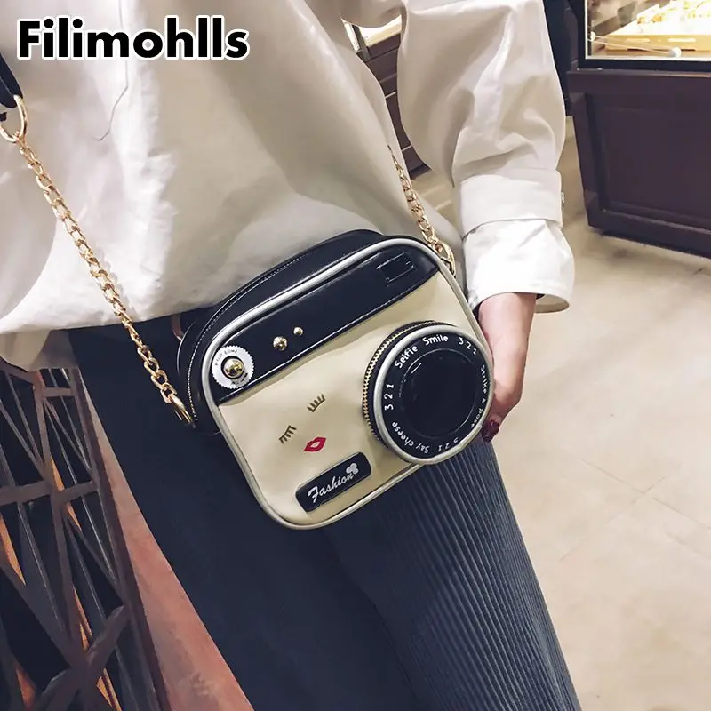 Новая забавная женская кожаная сумка-мессенджер через плечо в форме камеры