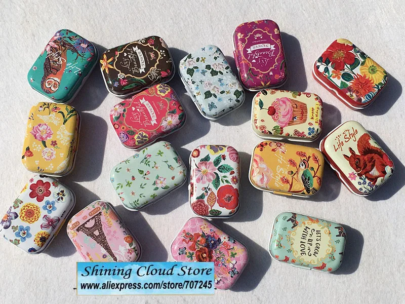 Бесплатная доставка! 1 партия = 32 шт.! Мини чехол в стиле цветов и животных жестяной