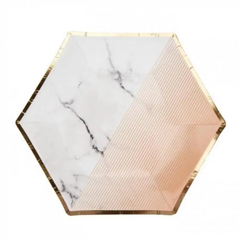 Бумажные одноразовые тарелки с мраморной текстурой столовые вечерние