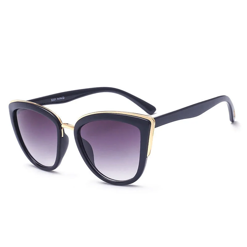 Elbru Cateye Sunglasses Women Vintage Gradient Glasses Retro Cat Eye Sun Glasses Female Eyewear UV400 Gafas lunette soleil femme - Цвет линз: Черный