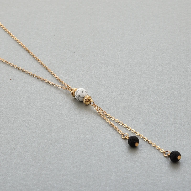 ATTRACTTO Black Lava Natural Stone Beads Necklaces&ampPendants For Women Chain Long Gold Necklace Charms Jewelry SNE190010 | Украшения и