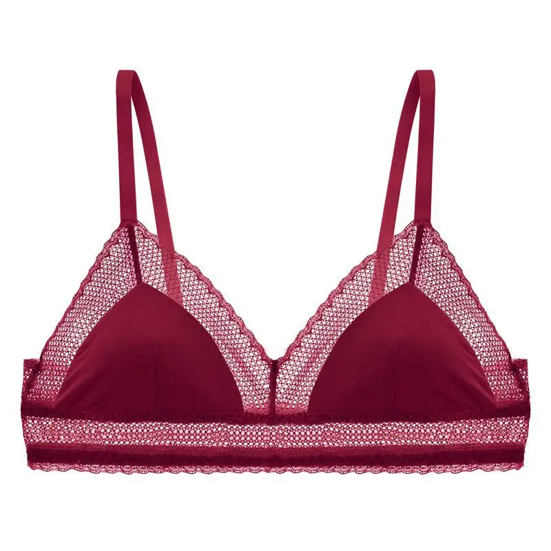 WINE RED Perfering Bralette сексуальный беспроводной кружевной бюстгальтер для женщин, чашка 3/4, женское нижнее белье без подкладки, полупрозрачное дамское нижнее белье, интимное - Color: WINE RED
