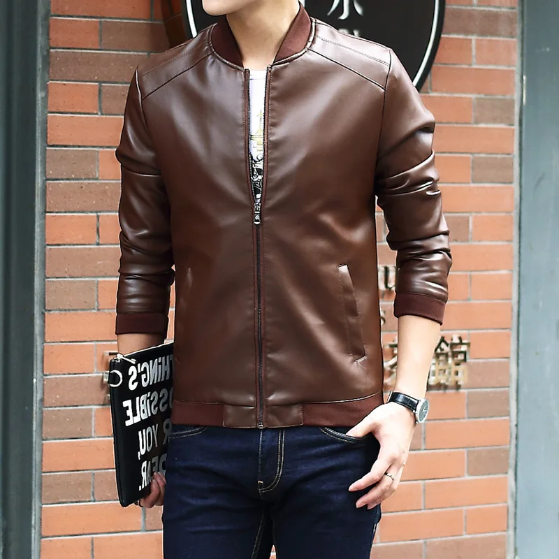 

Jacket Men PU Leather Jacket Coat Male Casual Jacket Fashion Casual Baseball Collar Men Motorcycle Leather Tidal Flow