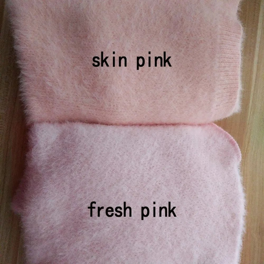 2019 Autumn and Winter Imitation Mink Cashmere Sweater Women Korean Drop-shoulder Loose Knitted Pullover Pink White Crop Tops | Женская