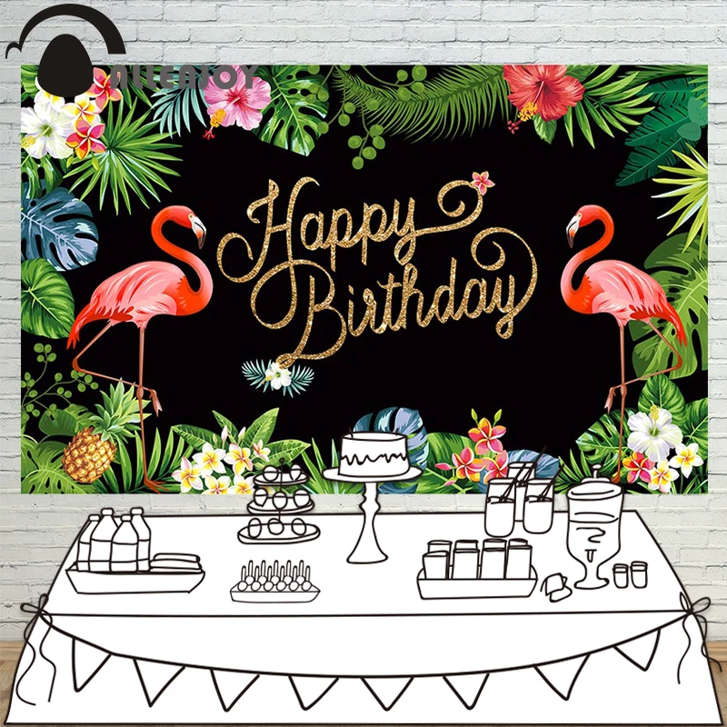 

Allenjoy photography backdrop flamingo tropical rainforest birthday custom blakboard photo printer original design