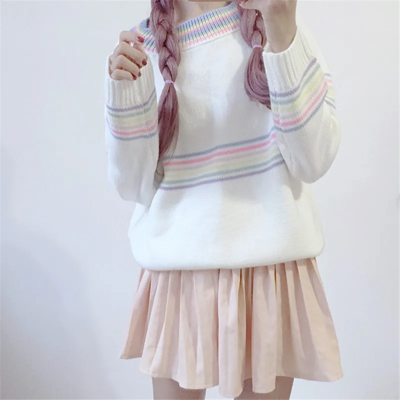 2019 Осень Зима Новый женский вязаный лоскутный свитер однотонный тонкий цветной с