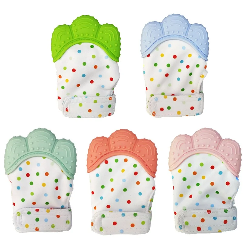 Детские Силиконовые перчатки для прорезывания зубов Прорезыватели в горошек