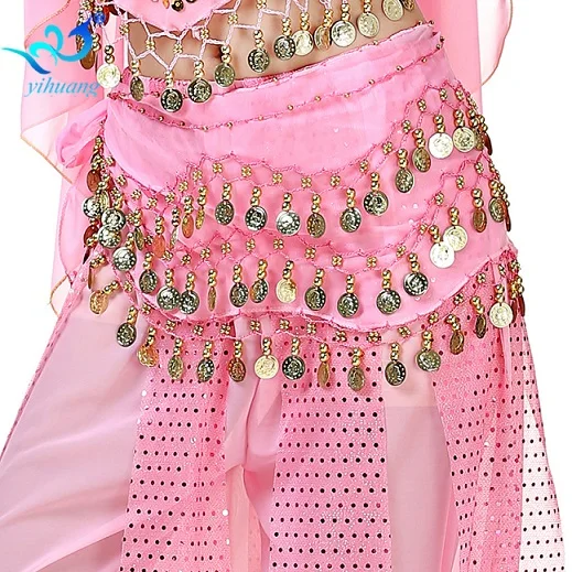 Pink Арабский костюм для танца живота вечерние хип шарф музыкальный фестиваль Одежда Пояс Хэллоуин юбка с золотыми монетами Болливуд Цыганский живот - Цвет: Pink