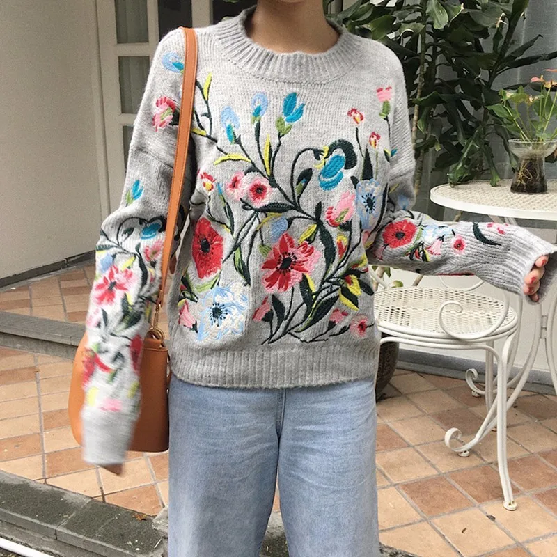 TWOTWINSTYLE вязаный свитер с вышивкой для женщин Осень-зима круглый воротник длинный