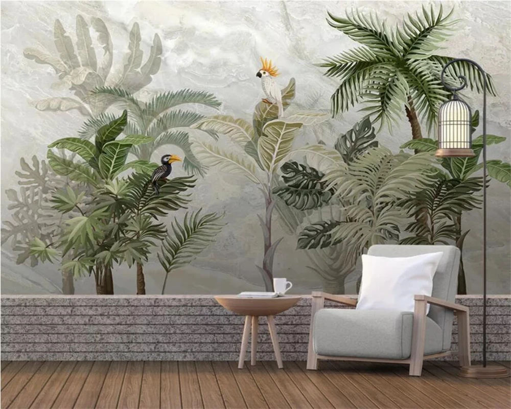 

Фотообои Beibehang 3d, HD, ручная роспись, тропические птицы и цветы, пейзаж