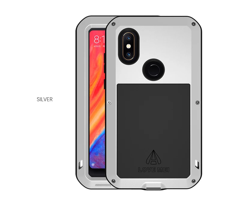 Серебристый Металлический Алюминиевый Чехол Love Mei для Xiaomi Mix2 Heavy Duty Броня открытый противоударный Водонепроницаемый мощный для Xiaomi Max2 Mix2s Mix2 - Цвет: Серебристый