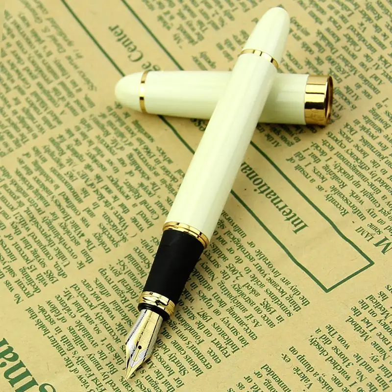 

Hot Selling Durable New Fountain Pen White Medium Nib Gold Trim W15