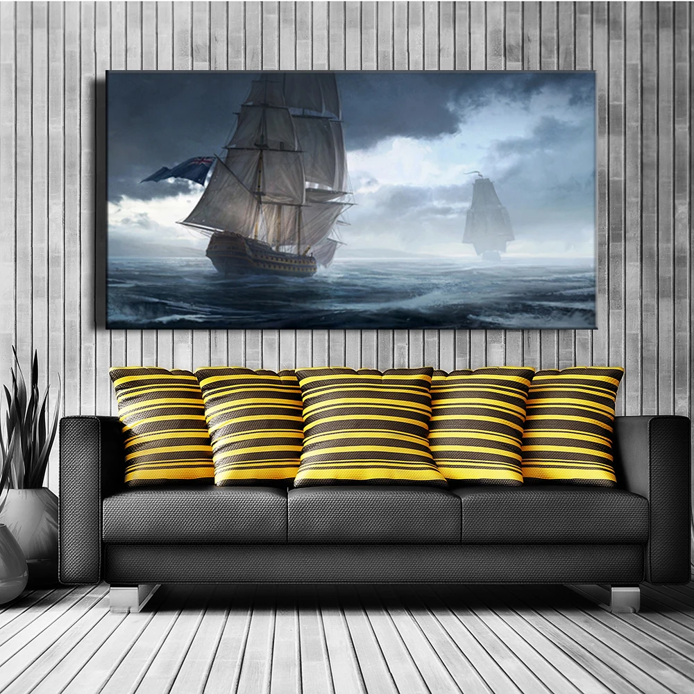 Плакат на холсте с изображением лодки паруса в море Настенная картина для