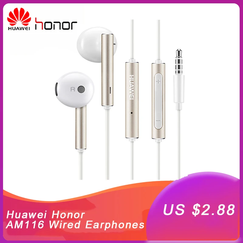 Хит продаж проводные наушники huawei AM 116 вкладыши с микрофоном регулятор громкости