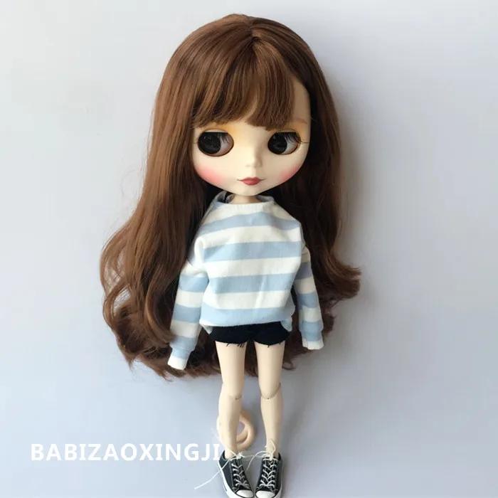 Одежда для куклы blyth 1/6 аксессуары кукол модная футболка в полоску + короткие