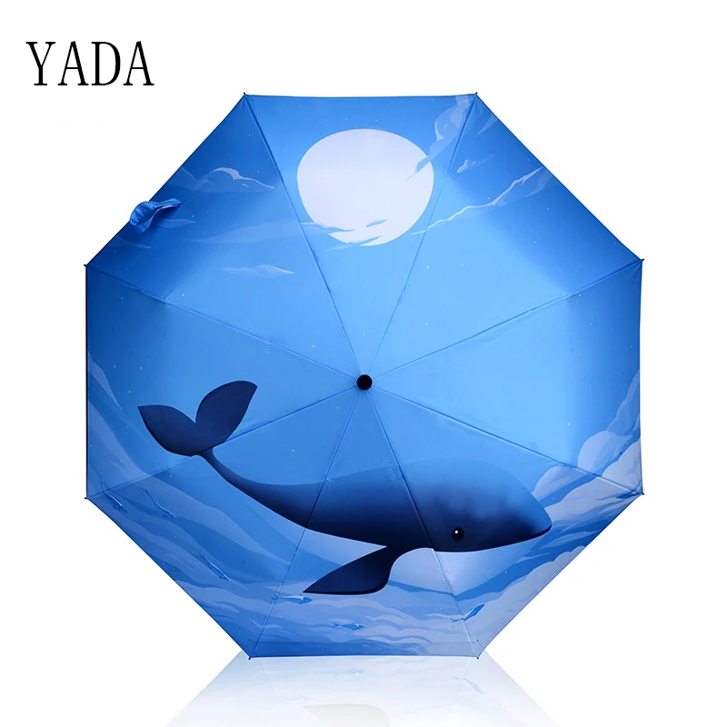 

YADA Blue Cartoon Sea Whale DIY Umbrella Rain Women Uv High Quality Summer Umbrella For Womens Windproof Folding Umbrellas YS104