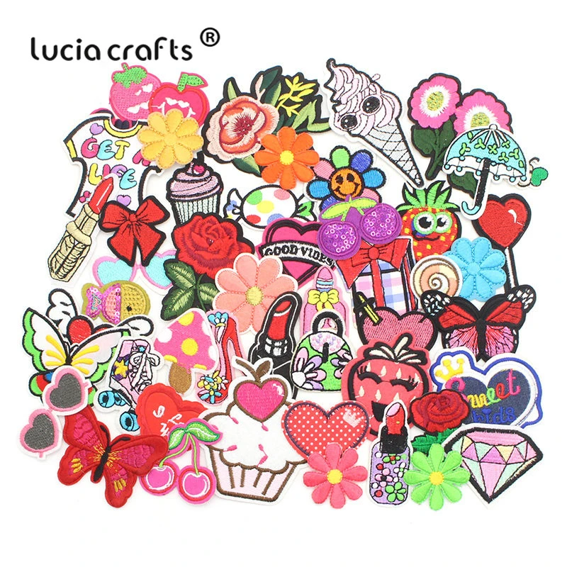

Lucia crafts 12pcs/24pcs 3-15cm Random Fashion Patches For Women Lovely Girls Kids Iron On Patch For Clothing Applique L0307