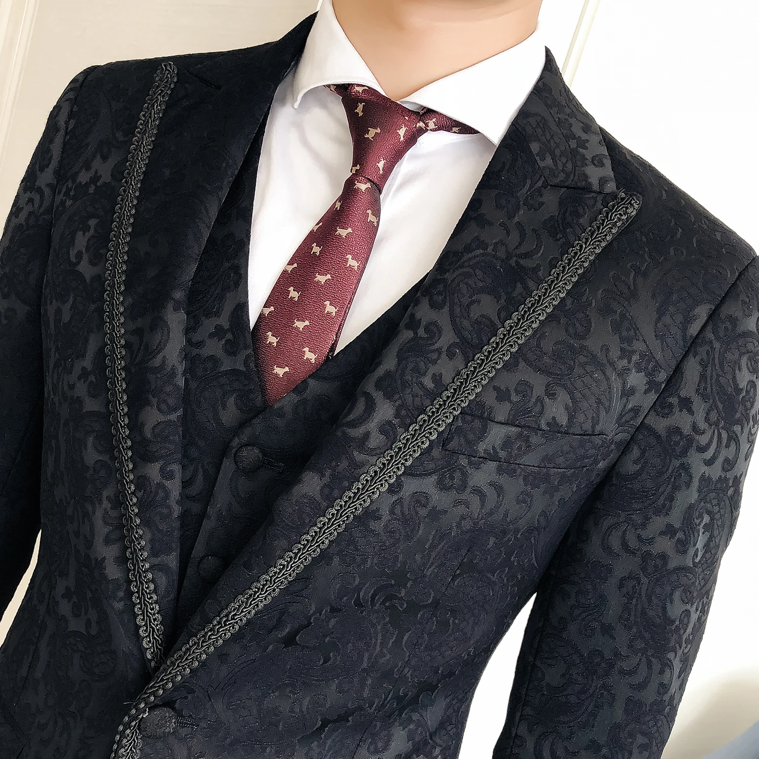 

Men Boutique Suits Groom Wedding Dress Black Suits High Quality Jackets+Vest+Pants Suits 3-piece Formal Wear Casual Blazers