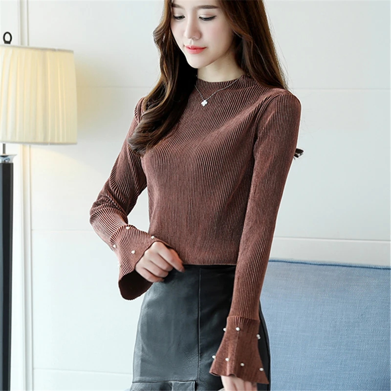 Striped Chiffon Blouse Women Clothing Loose Flare Long Sleeve O-Neck Casual Elegant Shirts 2017 Autumn Fashion Women's Tops |