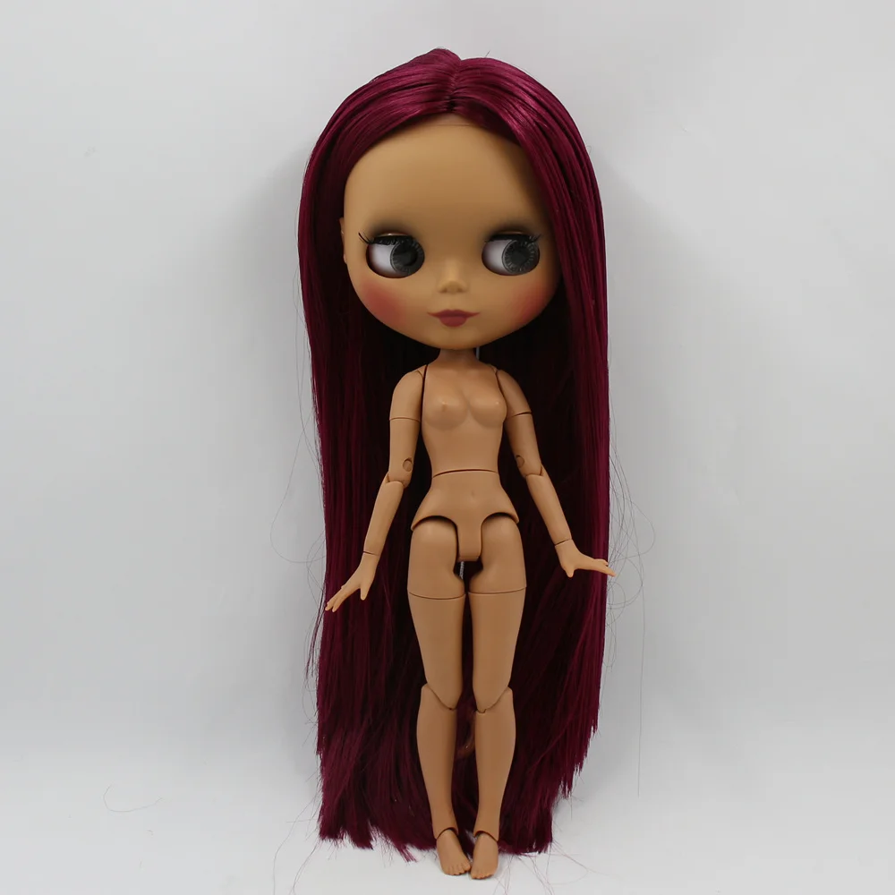 Кукла Blyth, 30 см, темная кожа, матовое лицо, элегантное красное вино, длинные волосы, 1/6 суставов, тело, ледяной SD, сделай сам, высокое качество, игрушки, подарок