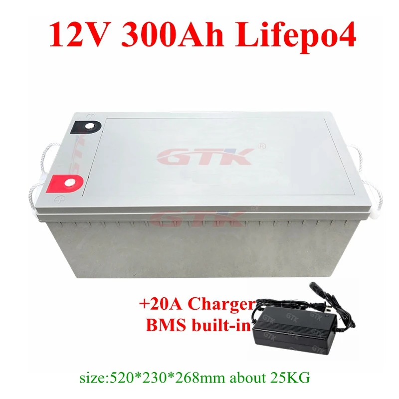 GTK водонепроницаемый 12 В 300AH Lifepo4 батарея 100A BMS 4S литиевая батарея для инвертора солнечной энергии базовая станция лодка+ 20A зарядное устройство